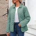 thumbnail image 5 of Women Quilted Barn Jacket Snap Button Diamond Long Sleeve Puffer Coat Outerwear with Pockets Warm, 5 of 7