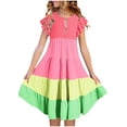 thumbnail image 1 of Zpanxa Robes d'Été pour Filles Manches Courtes Manches Volantées Col Rond Imprimé Floral Taille Poche Robe à Étages Polyester Spandex Rose 6 Ans, 1 of 4