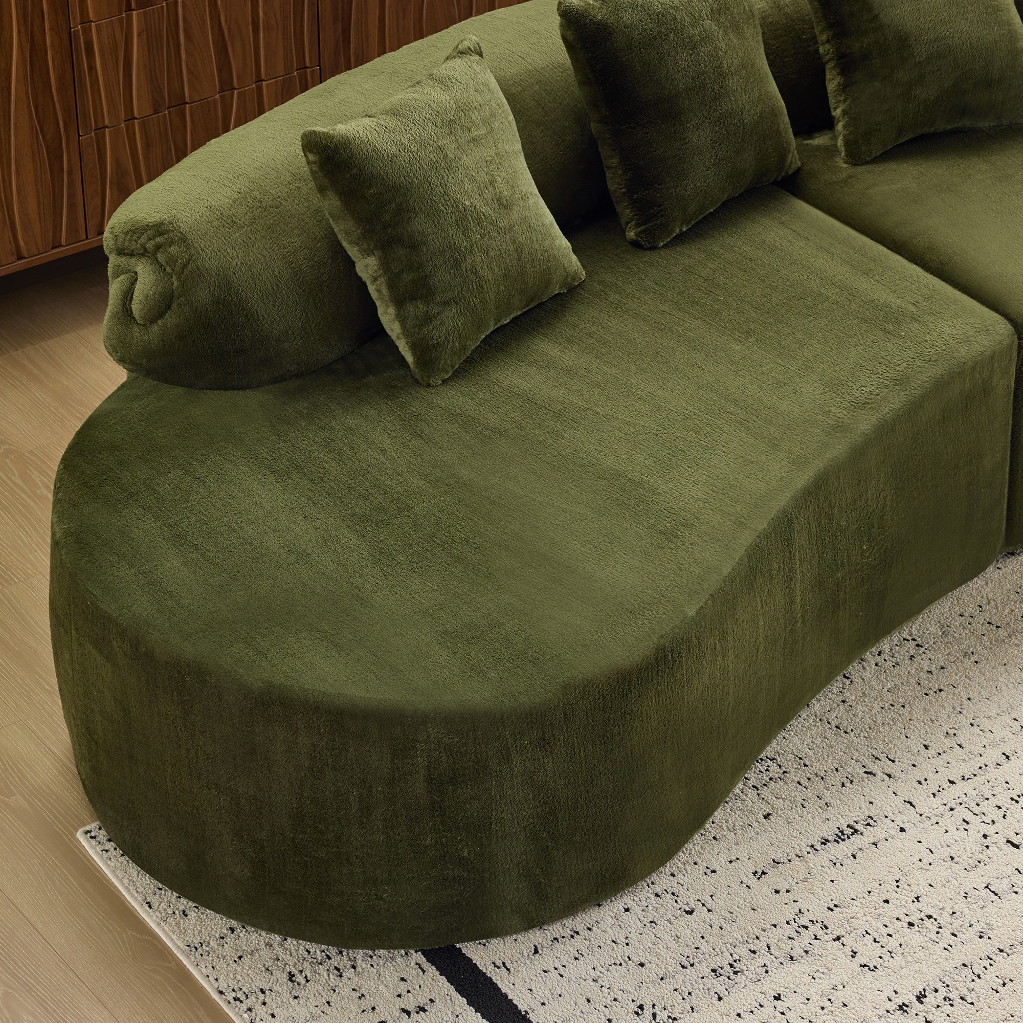 Modular Sofa, Green Curved Plush Sectional with Foam Spring Support, 111-Inch Multi-Seat Sleeper for Living Room and Small Spaces