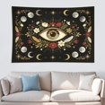 thumbnail image 3 of Boho Evil Eye Moon Phase Floral Feather Tapestry, Black Vintage Celestial Star Botanical Wall Hanging, Witchy Mystic Aesthetic Bedroom Dorm Wall Decor Tapestries, 60"×90", 3 of 6