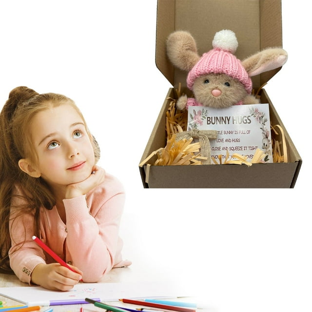 Hug Cute Easter Adorable Knitted Bunny With Inspirational Card Desk Decor Handmade Emotional Support Positive For Teachers Friends Family