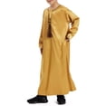 thumbnail image 5 of Mercatoo Boys Muslim Clothing Kids Prayer Outfits Long Sleeve Eid Dresses Embroidered Thobe Solid Color Crewneck Arabic Abaya, 5 of 9