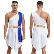TiaoBug Men’s Sleeveless One Strap Dress with Sequin Headband Roman Senator Grecian God Costumes Blue XL