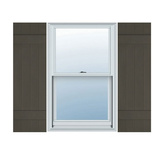 14"W x 47"H Lifetime Vinyl, Custom Four Board Joined (2 Batten), Board-n-Batten Shutters, w/Shutter-Loks (Per Pair), Musket Brown