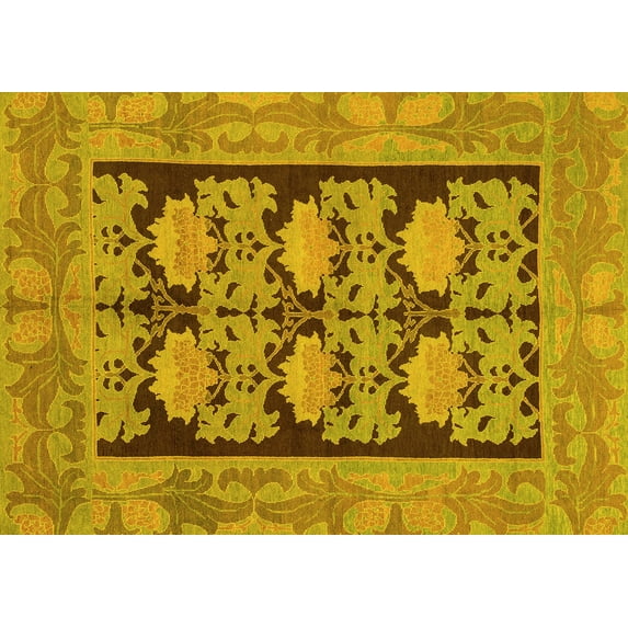 Ahgly Company Machine Washable Indoor Rectangle Abstract Yellow Modern Area Rugs, 2' x 5'