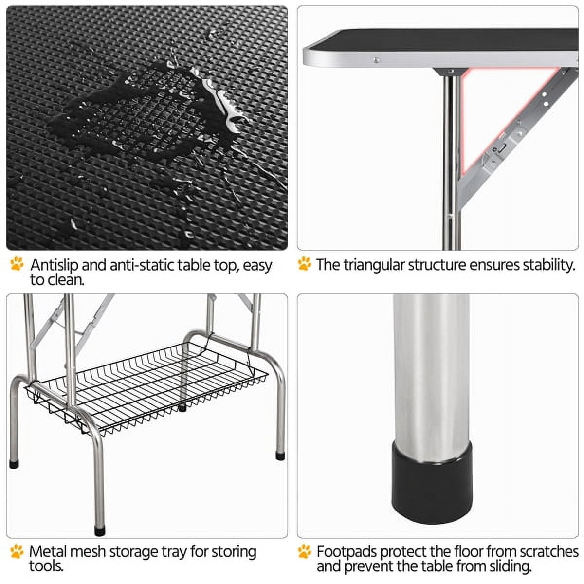 Alden Design Adjustable Pet Grooming Table Stainless Steel Frame Foldable Pet Grooming Desk with Basket Noose Arm