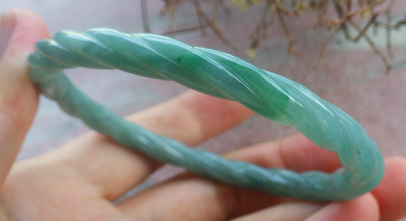 Icy Green Natural A JADE Jadeite Knotted Bangle Bracelet 61 mm 705277