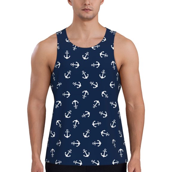 Workout Tank Tops for Men - Nautical Themed Anchors Quick Dry Sleeveless Muscle Shirts for Men with Running