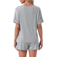 thumbnail image 3 of INSPIRE CHIC Women's Pajama Set Short Sleeve Round Neck Rolled Cuffs Top Elastic Waist Shorts Jersey Knit Sleepwear Sets XL Gray, 3 of 6