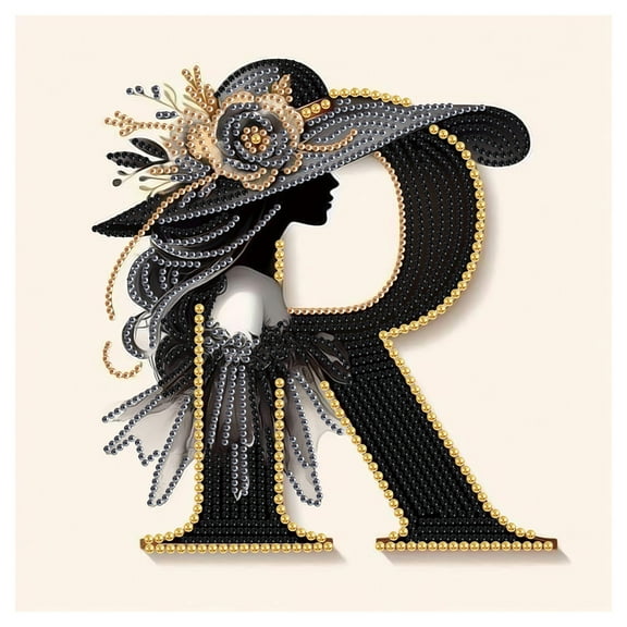 5D DIY Diamond Painting Kit Elegant Lady Letter R Special Shape Creative Diamond Craft Suitable for Home and Office Decor, Festive Gifts