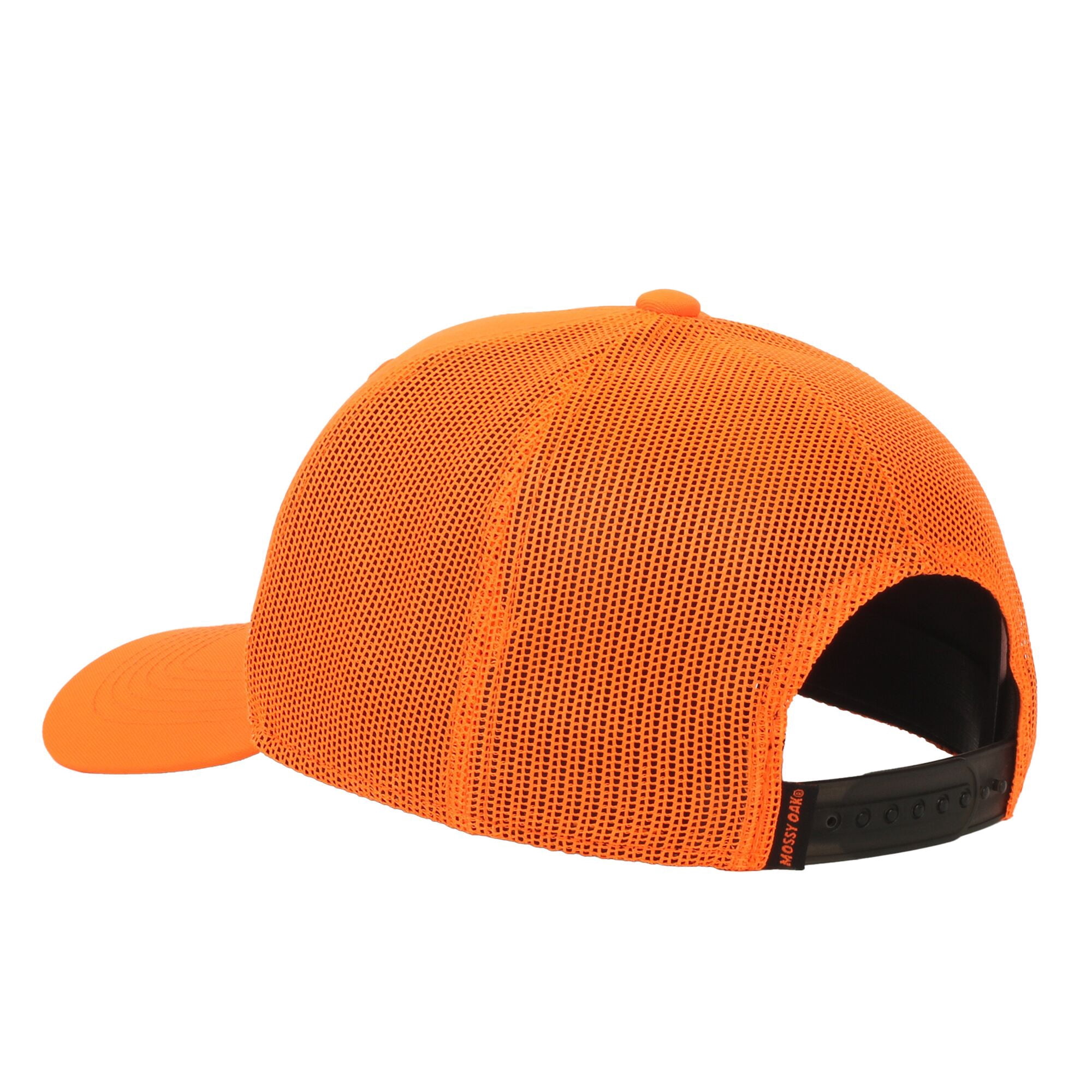 Mossy Oak Structured 6-Panel Trucker Hat – Blaze Orange High-Density Patch Logo Meshback Cap, One Size