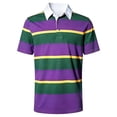 thumbnail image 4 of IWRICH Men's Striped Polo Shirts Short Sleeve Mardi Gras Button up Shirt Plus Size Loose Fit Casual Tees 04-Purple XL, 4 of 4