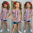 thumbnail image 2 of Toddler Girl 4th of July Outfit American Flag Top Denim Shorts Independence Day Set Summer Clothes, 2 of 7