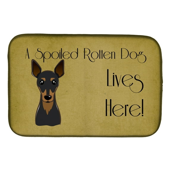 Carolines Treasures BB1488DDM Absorbent Dish Drying Mat for Kitchen Counter Min Pin Spoiled Dog Lives Here Dish Drying