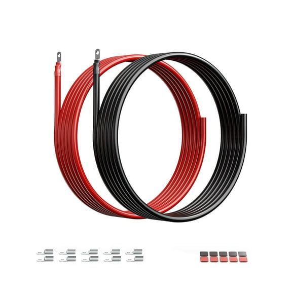LiTime 4AWG Battery Cables Set, 10FT 4 Gauge Wire with M8 Lugs(One End) for Battery Banks, Inverters, MPPT, DC-DC System, Oxygen-Free Copper Wire for RVs Boats Golf Carts Solar Systems