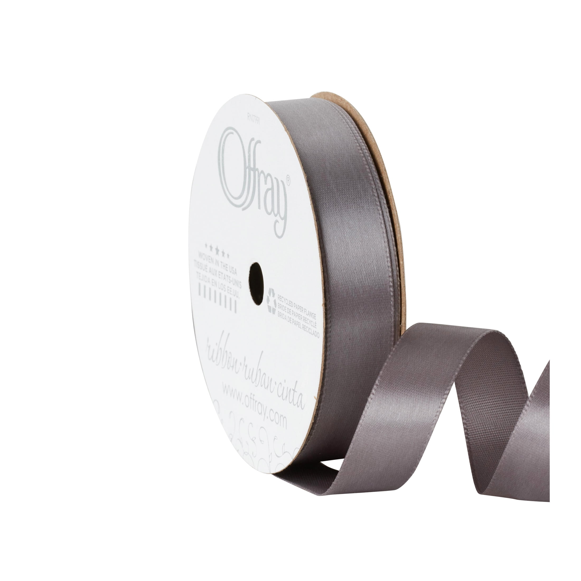 (2 pack) Offray Ribbon, Pewter Grey 5/8 inch Single Face Satin Polyester Ribbon for Sewing, Crafts, and Gifting, 18 feet, 1 Each
