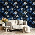 thumbnail image 2 of Blue Rose Floral Wallpaper Vintage Modern， Self adhesive and removable， waterproof， Wall Decoration for Living Room， Bedroom， Bathroom， Kitchen Cabinet， Drawer， 17.7 * 118 in Home Decor Art, 2 of 8