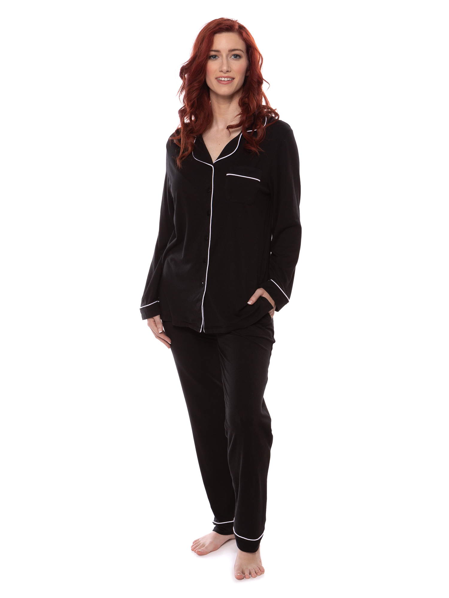 IZZY TOBY Women's Long Sleeve Button-Up Pajama Set - Soft Viscose/Spandex Sleepwear & Loungewear