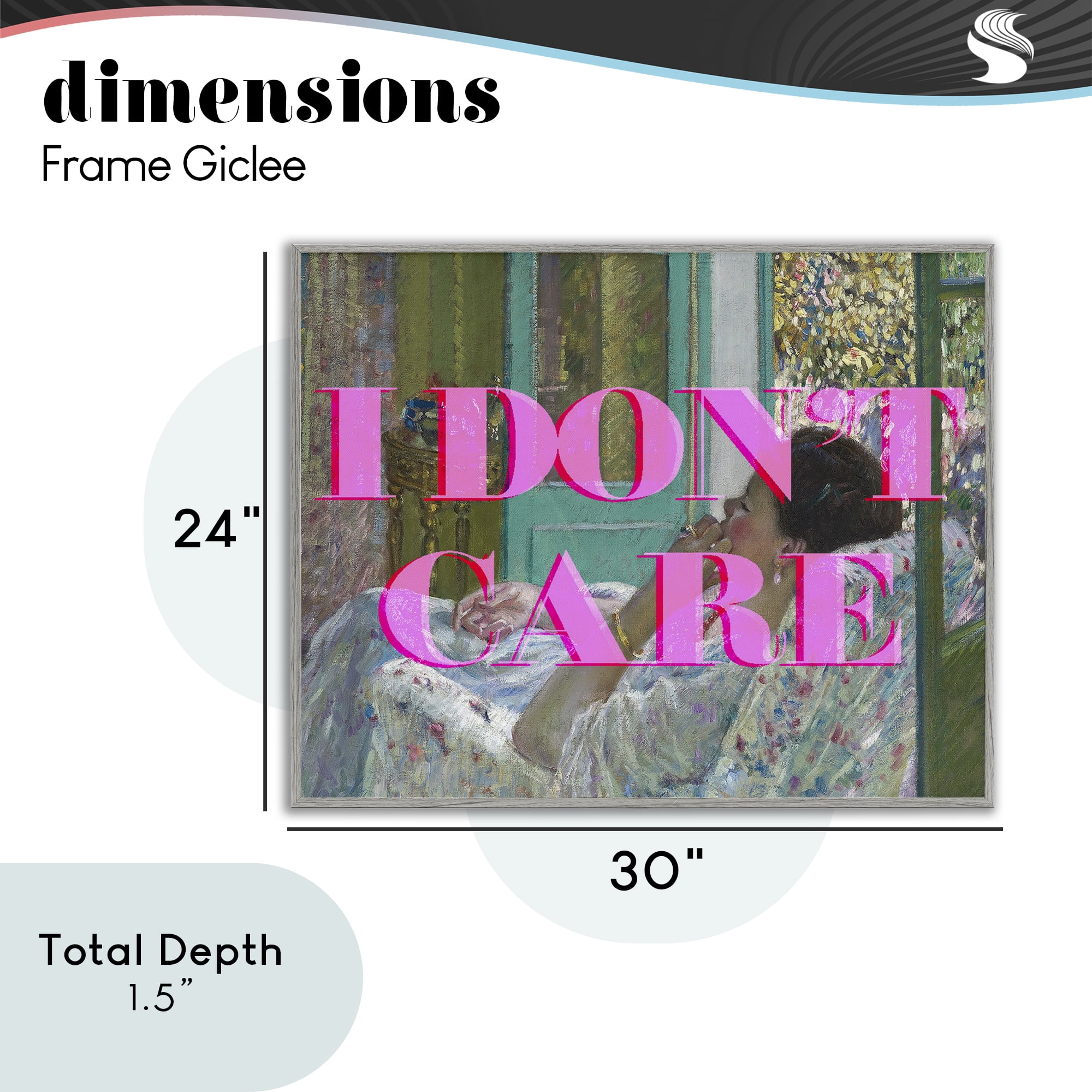 I Don't Care over Classic Painting Gray Framed Giclee Art, design by Lil' Rue