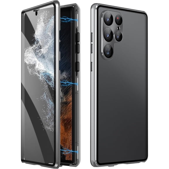 Privacy Magnetic Double Sided Tempered Glass Phone Case for Samsung S25, S24, S23, S22, S21 Series, Anti-Peeping Screen Full Body Protection