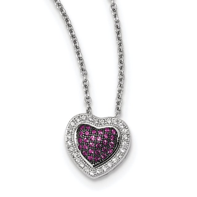 Sterling Silver & CZ Brilliant Embers Heart Necklace 18 Inch