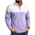 thumbnail image 3 of Men's Casual Pullover Sweatshirt Polyester Solid Patchwork Zipper Standing Collar Long Sleeve Comfort Stretch Fashion | Zenithor,Purple 3XL, 3 of 9