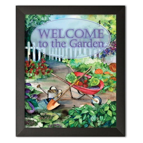 Gango Home Decor Traditional Welcome Garden by Kathleen Parr McKenna (Ready to Hang); One 11x14in Black Framed Print