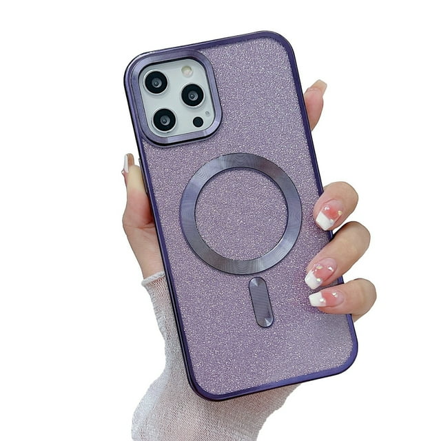 MagSafe Étui Compatible iPhone 14 Pro Max, Étui Magnétique Pailletée, Étui de Luxe Transparente pour Femmes Filles Antichoc, Violet Profond