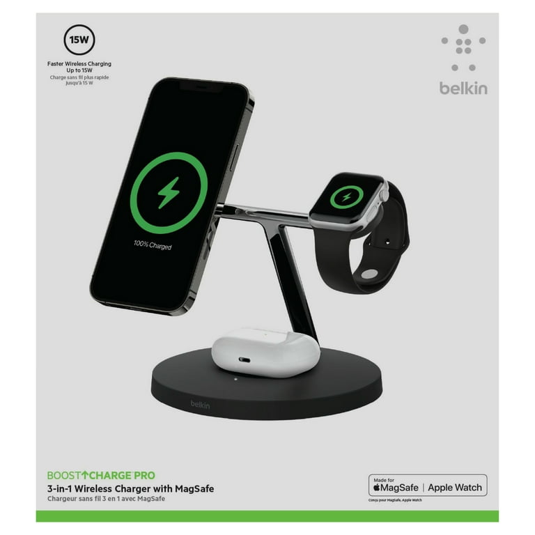 Belkin MagSafe 3-in-1 Wireless Charging Stand - 2ND GEN w/ 33% Faster  Wireless Charging for Apple Watch - iPhone 1 14, 13 & 12 series & AirPods -  MagSafe Charging Station For Multiple Devices - Black 