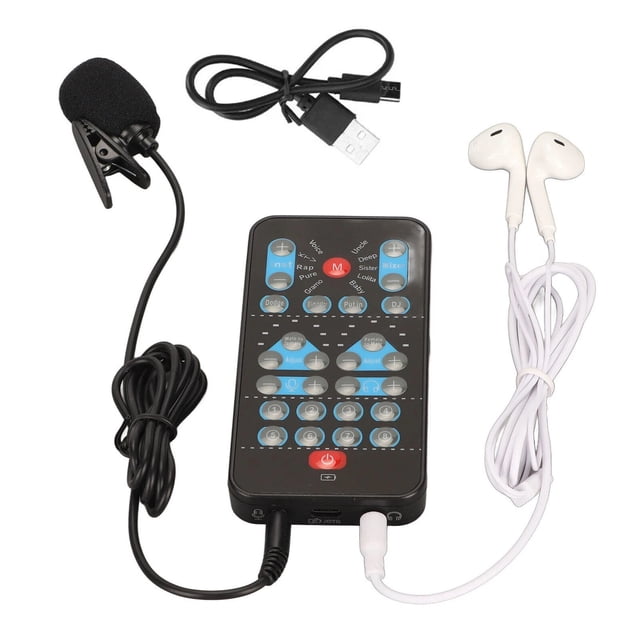 NATEFEMIN Mini Sound Card Bluetooth V5.0 Black Plastic for DJ Music Studio Podcast 8 Sound Effects Voice Beautification