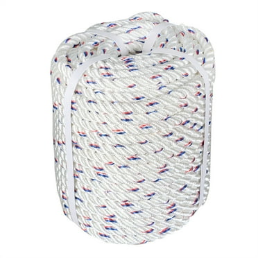 Polyester Nylon Pulling Rope, High Force Polyester Load 7150LBS Sailing Rope Abrasion Resistant UV Resist for Camping Swings Arborist Gardening Marine White/Red/Blue(5/8" 150 FT)