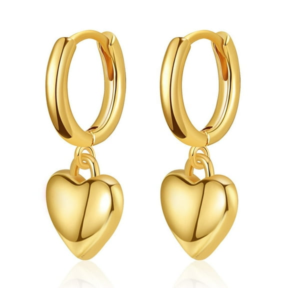 18K Gold Plated Heart Dangle Hoop Earrings for Women Love Hearts Huggie Drop Earring
