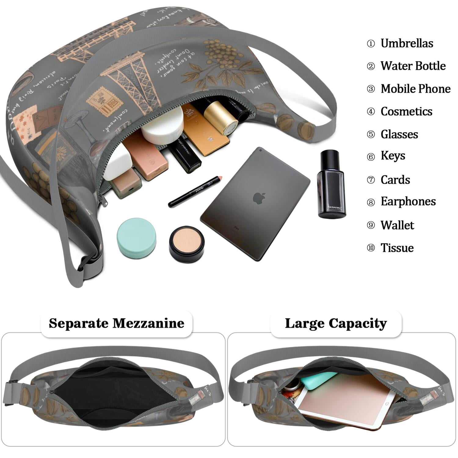 Shoulder Bag for Commuter Office Workers Dumpling Bag for Travel with Adjustable Strap