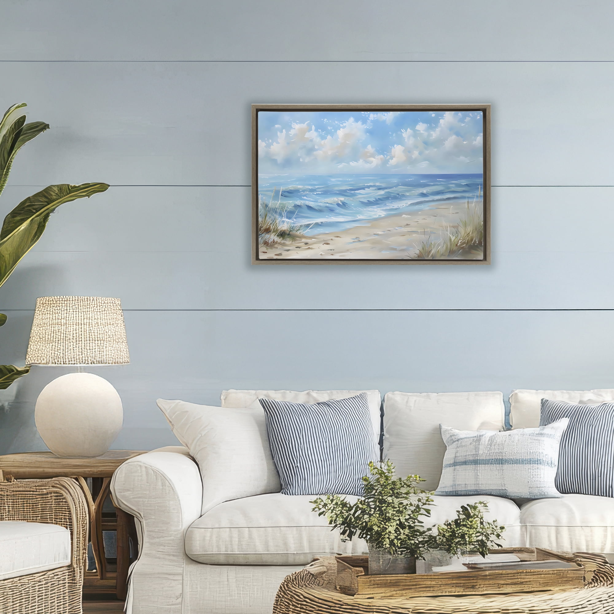 Stupell Industries Coastal Tranquility Horizon Brown Framed Floater Canvas Wall Art, design by Creative Studio