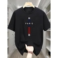 thumbnail image 1 of Men'S Casual Summer T-Shirt, Paris Avenue Letter Printing, Polyester Knitted Fabric, Round Neck, Comfortable Fit, Fashionable Short-Sleeved Shirt, Suitable for Adults., 1 of 4