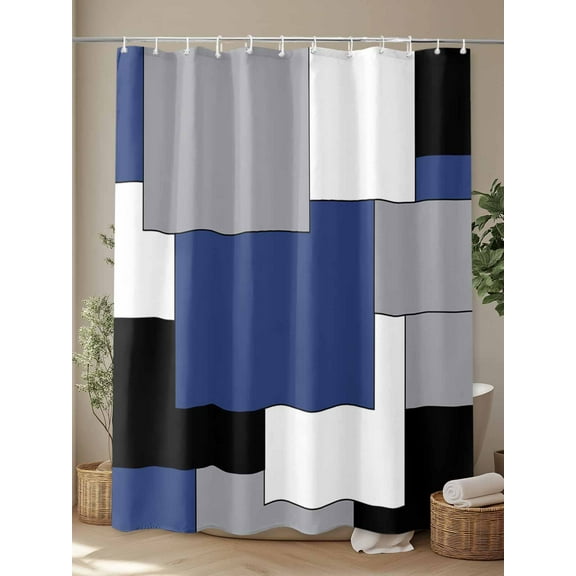 Shower Curtain, Ombre Square Splicing Plaid Waterproof Shower Curtain Set with Hooks for Bathroom Showers,Stalls and Bathtubs,72x72In Color Block