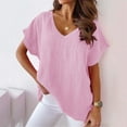 thumbnail image 2 of Women's Casual V Neck Bat Sleeve Blouse Elegant Solid Color T-Shirt Fashion Splice Top Comfortable Stylish Tee, 2 of 2