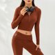 thumbnail image 4 of Blusas + Pantalones Largos Y2K Knit Crop Tops + Pantalones largos 2 piezas Mujer Cremallera Sport Fitness Outfit (Marrón M) Ygjytge para Mujer Marrón T M, 4 of 6