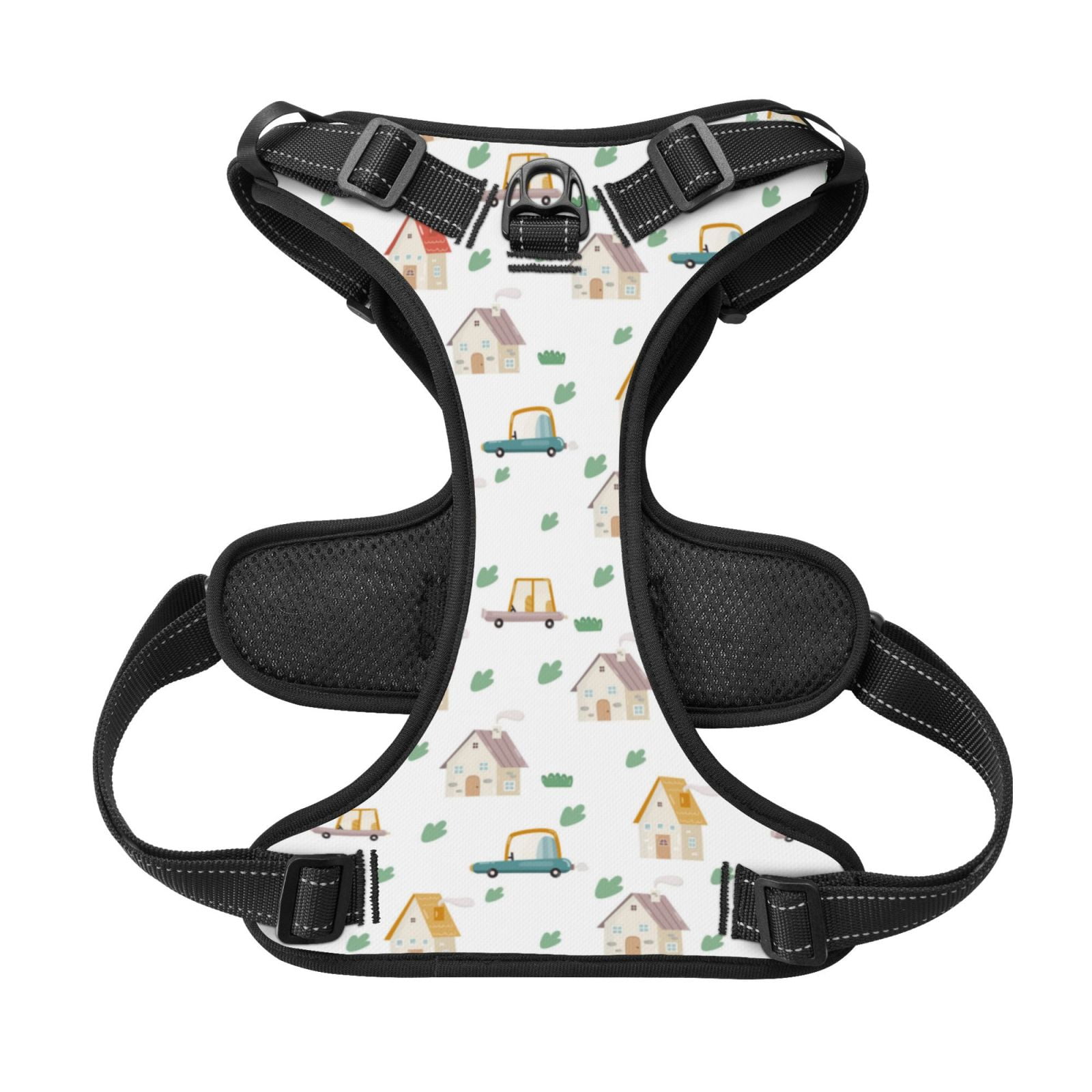 Kdxio Cartoon House Print No Pull Dog Harness Adjustable Reflective Oxford Easy Control Medium Large Dog Harness for Training and Everyday-Small