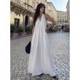 thumbnail image 4 of White Womens Backless Maxi Dress, Sleeveless Loose Flowy Summer Dress With Deep V-Neck, 4 of 4