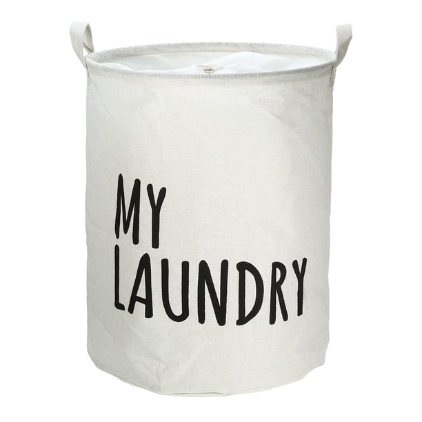 Cesto para la colada plegable, cesto para la colada con cierre de cordón y asa, cesto decorativo alto para la colada para dormitorio, baño, blanco, 13,78 "x 17,72"