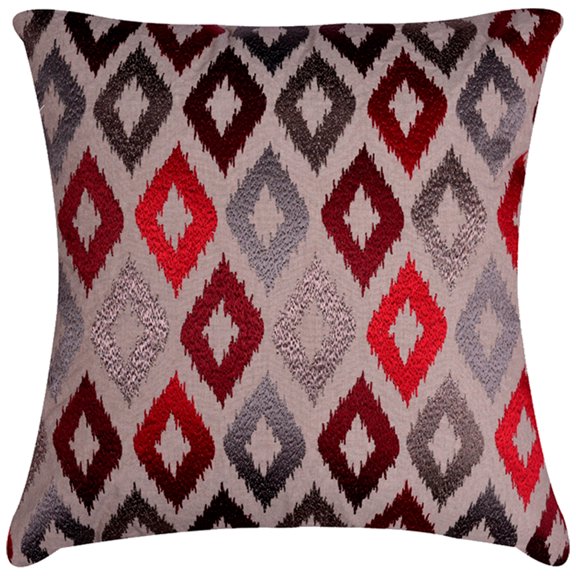 Throw Pillow Covers - 1 Piece Embroidered Decorative Cushion Case for Home Decor Sofa Couch Chair Bed Patio Living Room Bedroom Car Office - Red Brown Burgundy, 20x20 Inches