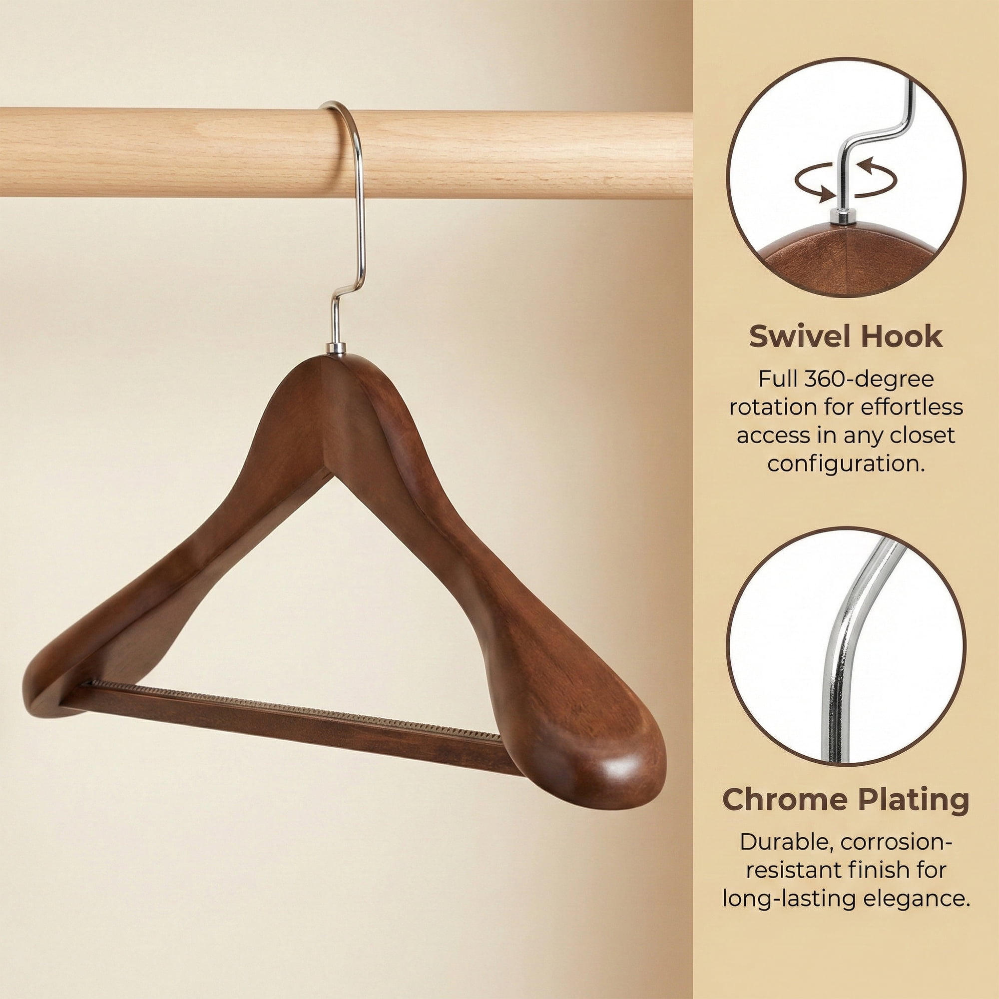 Unique Bargains 2 Pcs Wood Non-Slip Hangers with Clips for Clothing and Pants Dark Brown