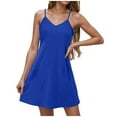 thumbnail image 5 of Hyknon Robes d'Été pour Femmes Mode Sans Manches Col en V Bretelles Spaghetti Robe Fluide Ample Couleur Unie Midi Plage, 5 of 5