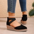 thumbnail image 4 of Rokment Platform Wedges Sandals for Women Strappy Suede Closed Pointed Toe Espadrilles Chunky High Heels 2026 Beach Fashion Casual Dress Shoes Black Size 6, 4 of 6