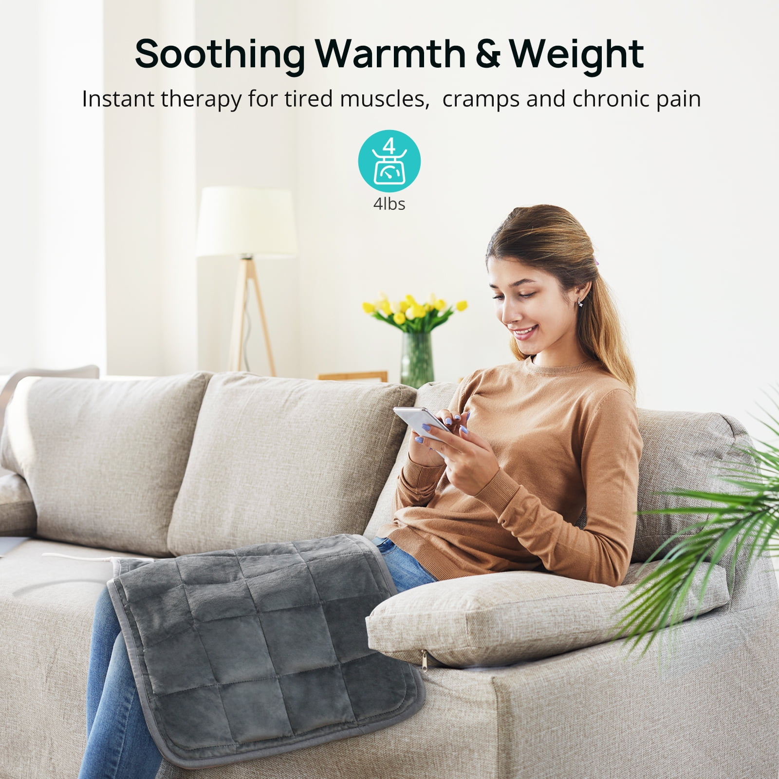 Weighted Heating Pad 33''x 17" XXXL Electric Heating Pad for Back Fatigue Relief, 5LBS with 6 Heat Settings 2H Auto-Off Heat Pad for Shoulder Arms Legs Cramps Washable