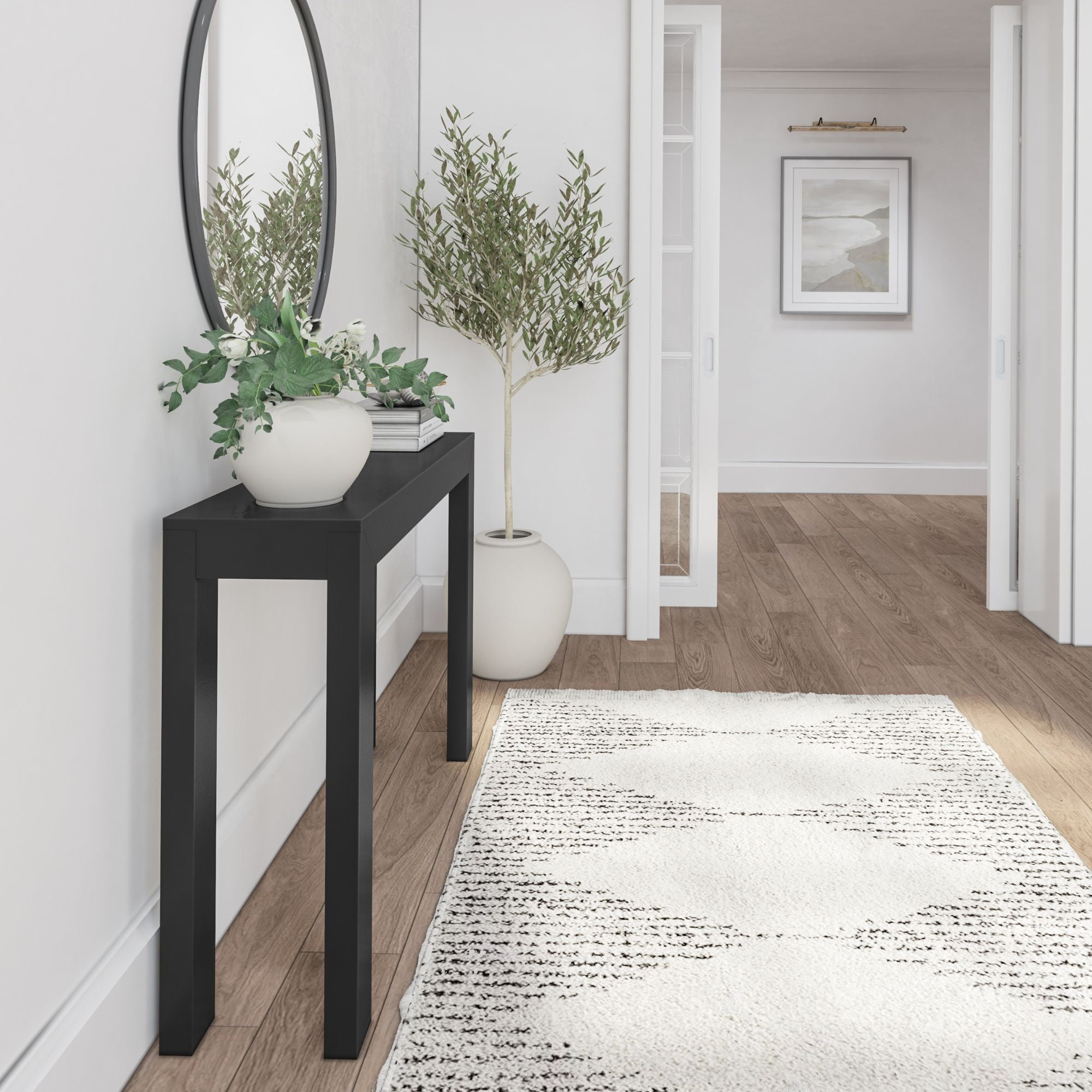 Plank+Beam 46" Modern Solid Wood Console Table, Narrow Entryway Table, Behind The Couch, Black