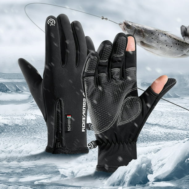 Winter Fishing Gloves with Finger Holes Waterproof Windproof Winter Fleece  Gloves for Fishing Hiking Camping 