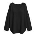 thumbnail image 4 of ZDNIXIAN Women V Neck Oversized Sweater ,Long Sleeve Loose Knit Top, Side Slit Casual Pullover, Solid Color Drop Shoulder Relaxed Fit Knitted Shirt, 4 of 4