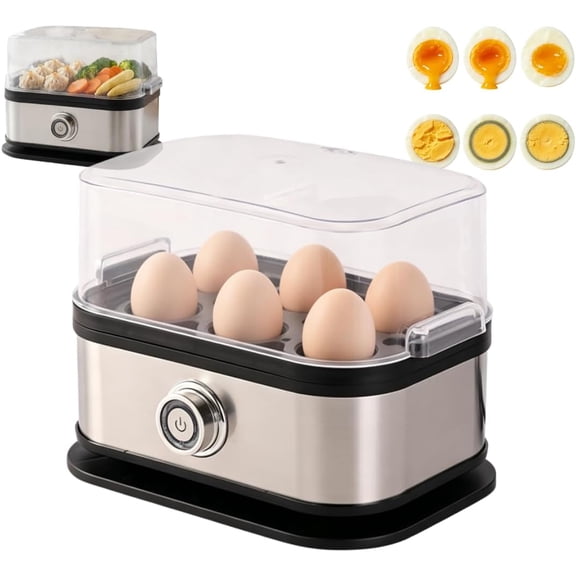 Electric Egg Cooker, 6-Egg, Auto Shutoff, Poacher, Omelet Maker, Clear Lid